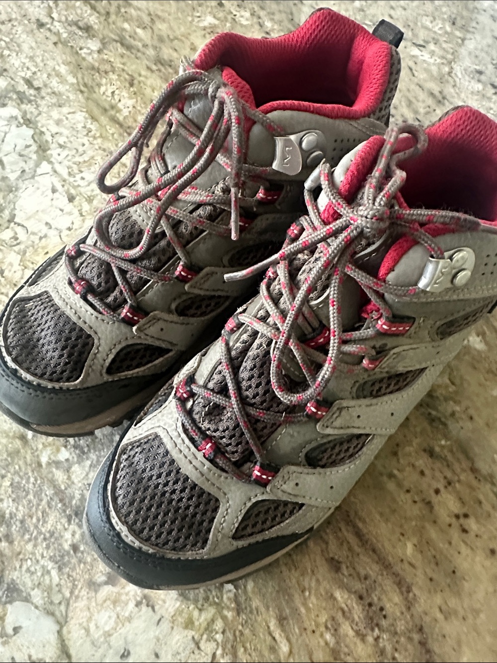 Merrell Gray and Red Trail Hiking Shoes